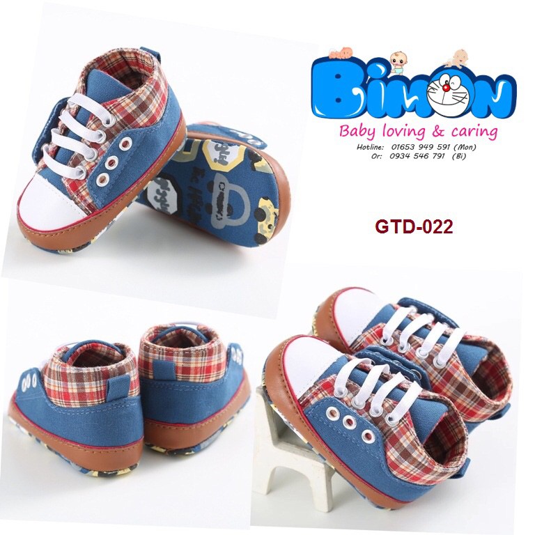 Giày Tập Đi Bata Cổ Bẻ Caro Cá Tính