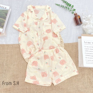 Đồ bộ mặc nhà, đồ ngủ nữ pijama cộc đùi xốp đũi hàn freesize <58kg