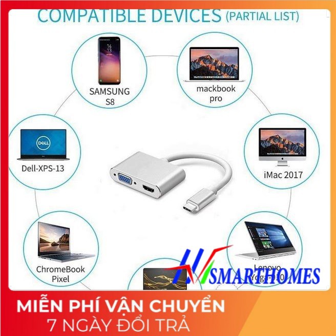 Usb Type-C To USB-C 4K HDMI USB 3.0 3 trong 1 hỗ trợ điện thoại Samsung MHL macbook cáp chuyển đổi typec to HDMI