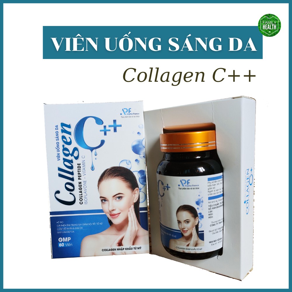 [CHÍNH HÃNG] Viên Uống Sáng Da Collagen C++, Collagen Nhập Khẩu Từ Mỹ, Hộp 60 viên, Giảm Vết Nhăn, Sạm Da