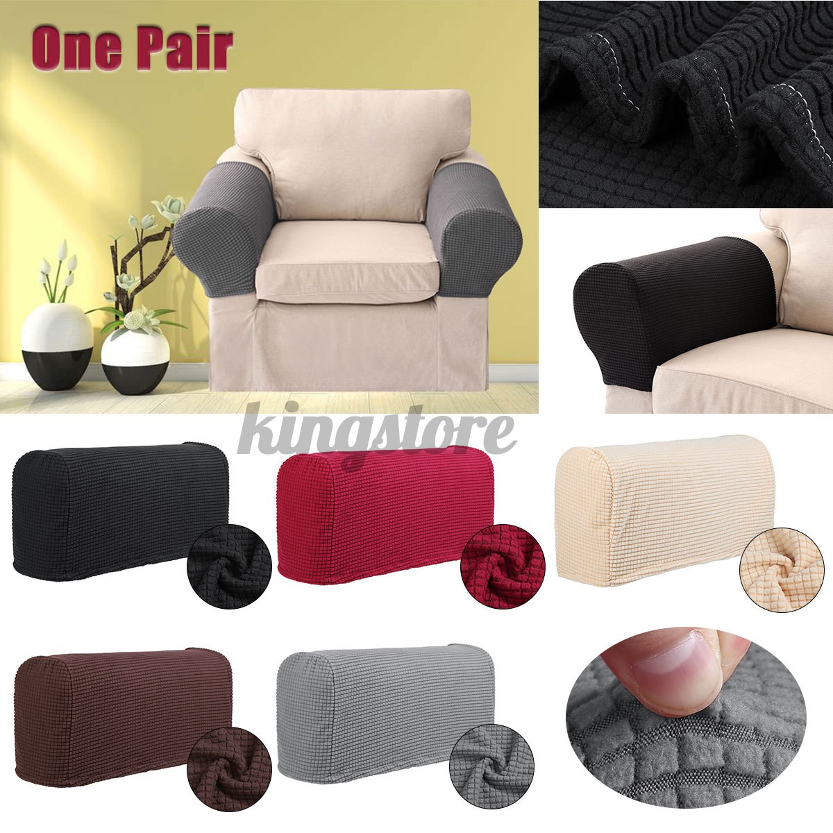 Set 2 cặp bọc tay vịn ghế sofa thiết kế họa tiết sọc caro cao cấp