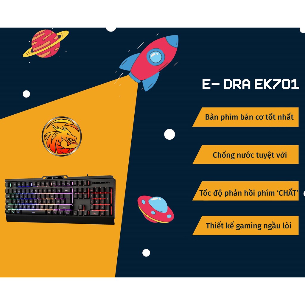 Bàn Phím Giả Cơ Gaming Edra EK701 5 Chế Độ LED RGB (2 màu Black/ Silver)