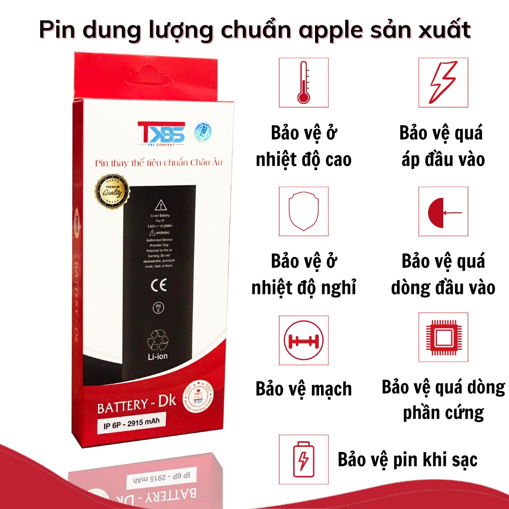 Pin iphone KBS chính hãng 5, 5s, 5se, 6, 6s, 6plus, 6splus, 7, 7plus, 8, 8plus, x, xs, xsmax chuẩn EU châu Âu- BH 1 năm