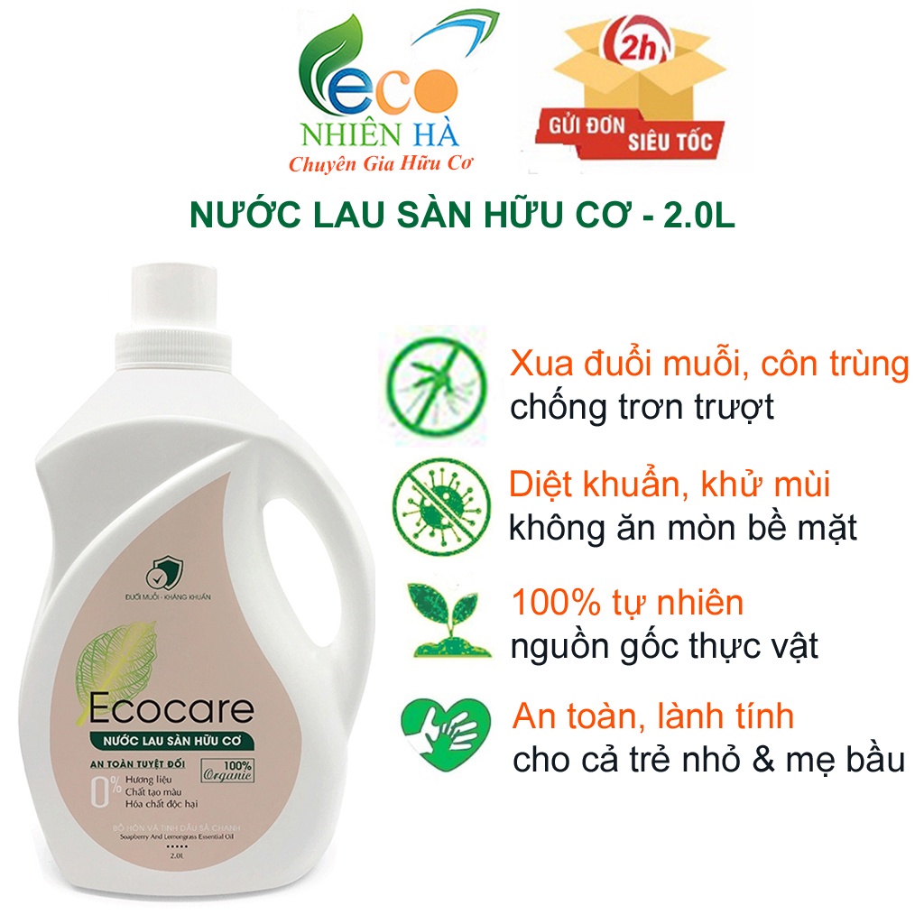 Nước lau sàn ECOCARE 2L hữu cơ, nước lau nhà, nuoc lau bep đuổi muỗi, chống trơn trượt