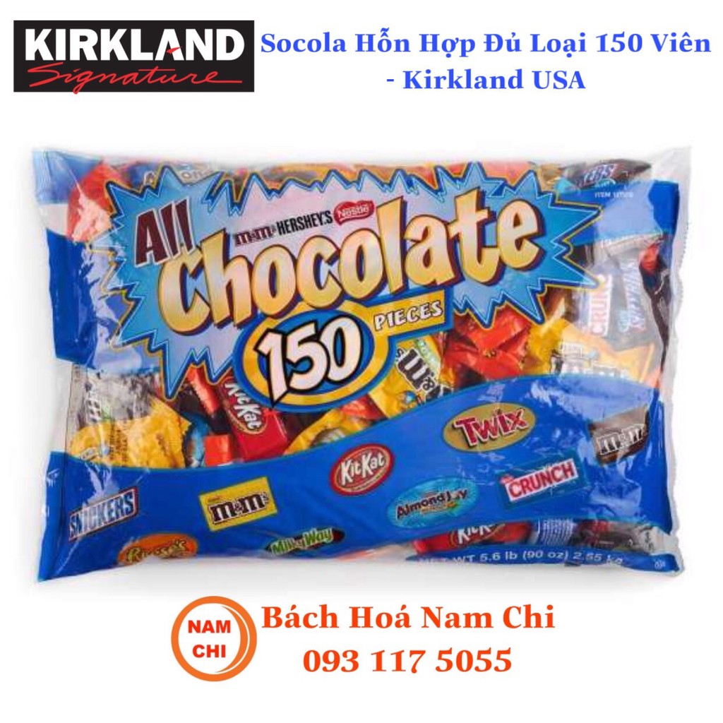 [DATE MỚI] Kẹo Socola 150 Viên Tổng Hợp Kirkland Mix Socola 2.55kg
