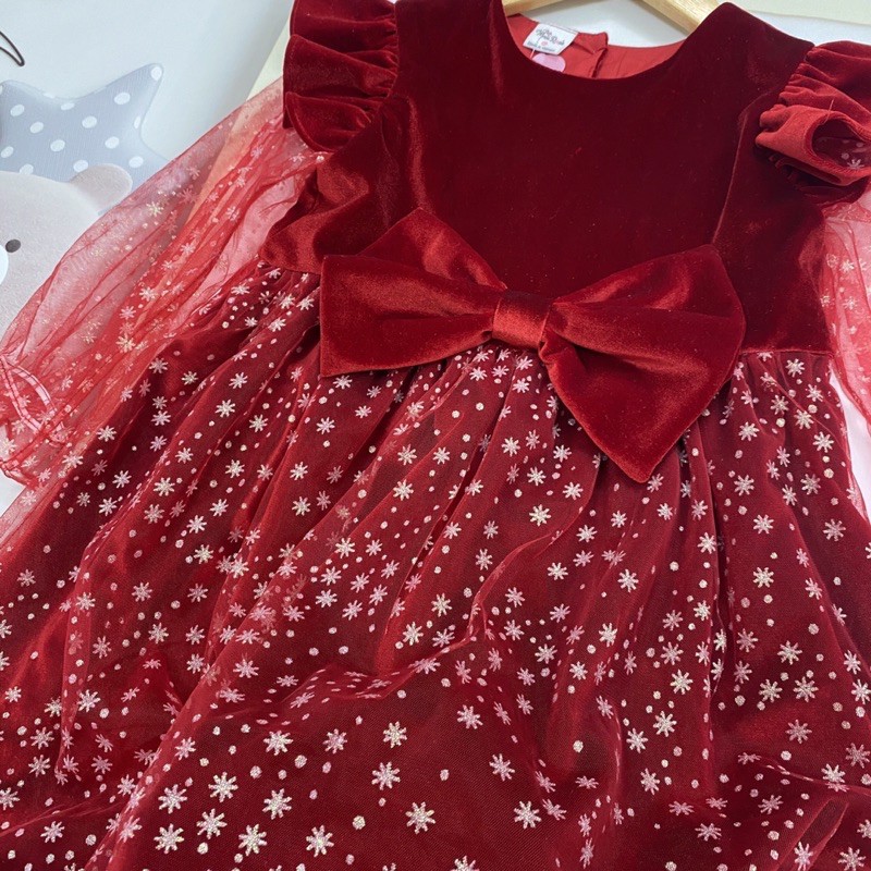 Váy nhung đỏ mix bông tuyết cực xinh