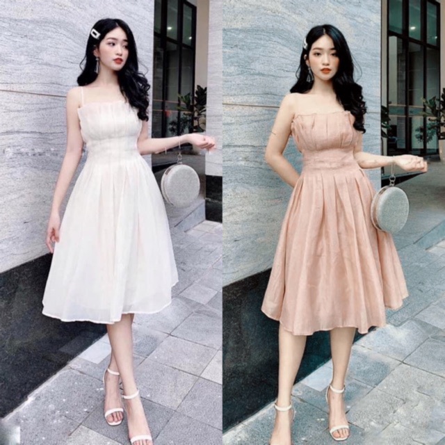 [Mã WASTMAY giảm 15% tối đa 30K đơn 150K] Đầm xoè 2 dây xếp li xốp 2 màu | BigBuy360 - bigbuy360.vn