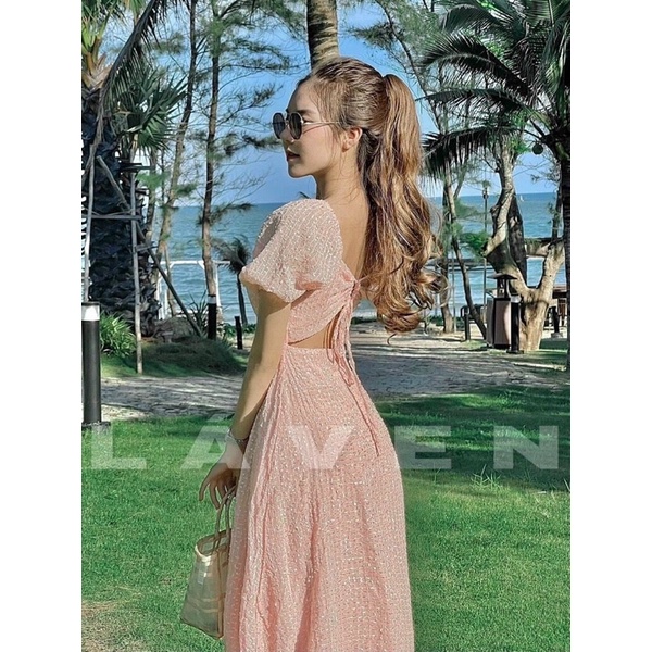 Đầm maxi cổ vuông tay bồng hở lưng | BigBuy360 - bigbuy360.vn