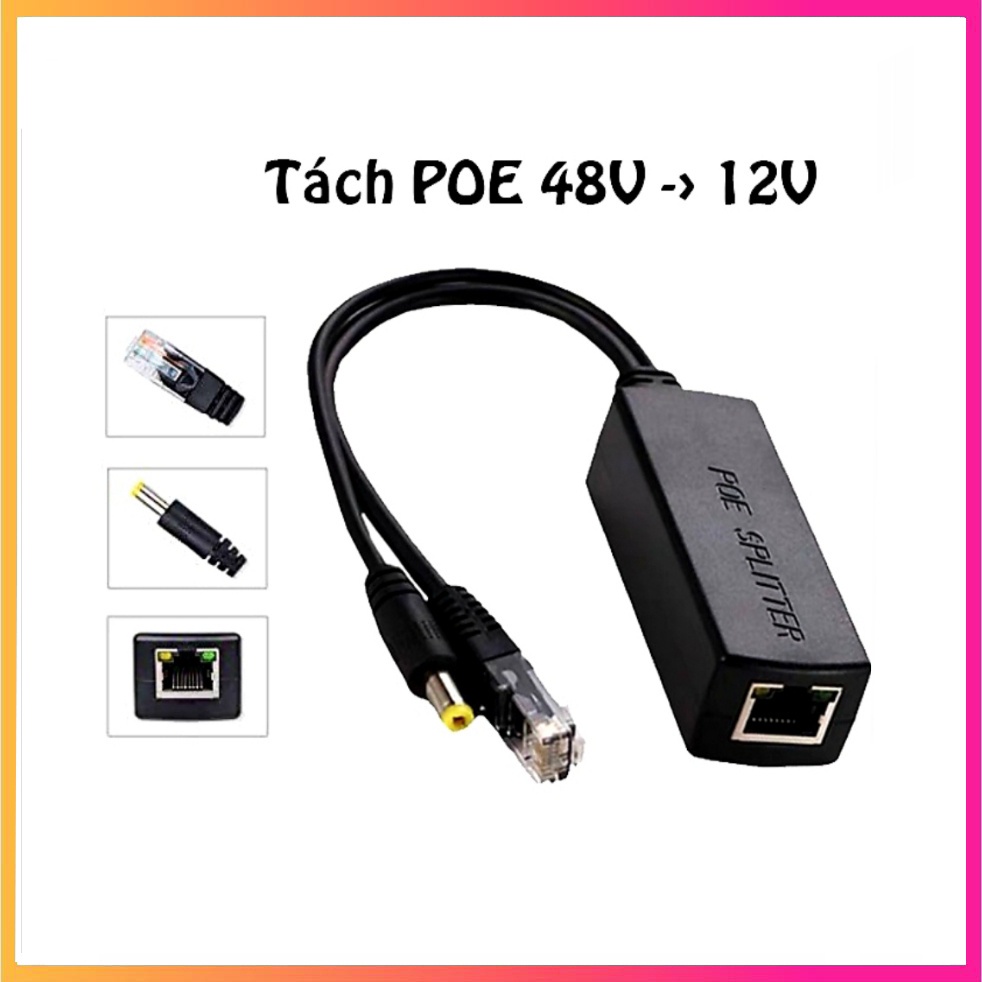 Bộ Chuyển Nguồn POE Cho Camera IP Cặp 2 Chiếc, Tách POE Splitter 48v ra 12v Cho Camera