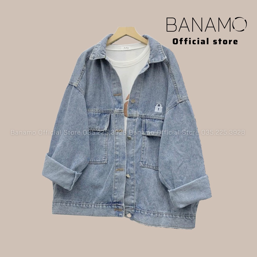 Áo khoác jean UNISEX form rộng nam nữ màu xanh và đen thời trang Banamo Fashion Áo khoác jean 361