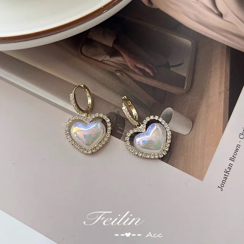 Bộ Khuyên Tai Hình Trái Tim Đính Ngọc Trai Thời Trang Cho Nữ