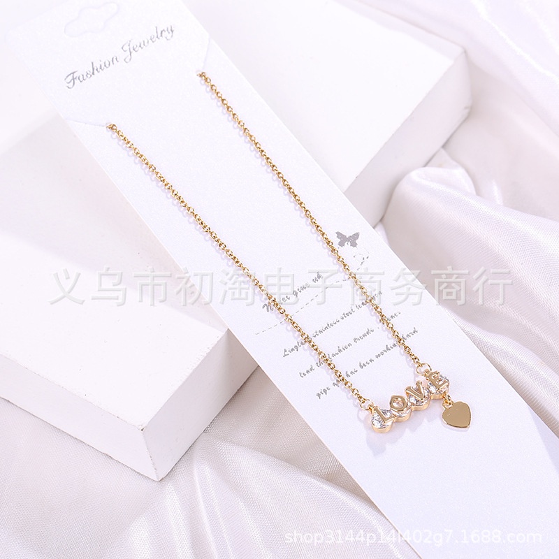 Dây Chuyền Thép Titan Mặt Chữ Love Đính Đá Phong Cách Nhật Bản