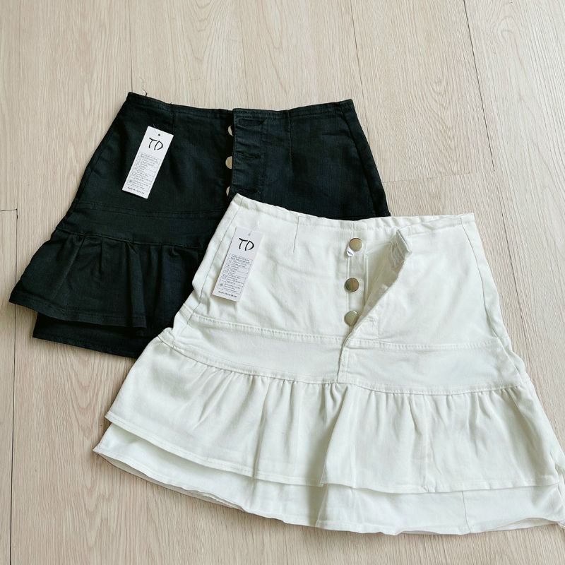 Chân váy kaki form xòe 2 tầng  phối nút siêu hot