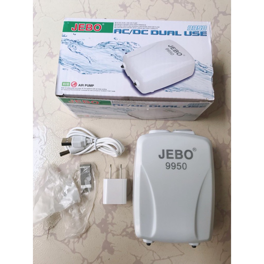 Máy Sủi Khí Oxy 2 Vòi Tích Điện Jebo 9950 cho hồ cá