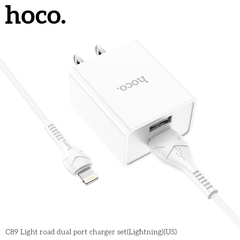 Bộ sạc Hoco C89 dòng 2.1A / 2 cổng ra đầu Lightning, Micro, Type-C dây cáp dài 1m - Chính hãng