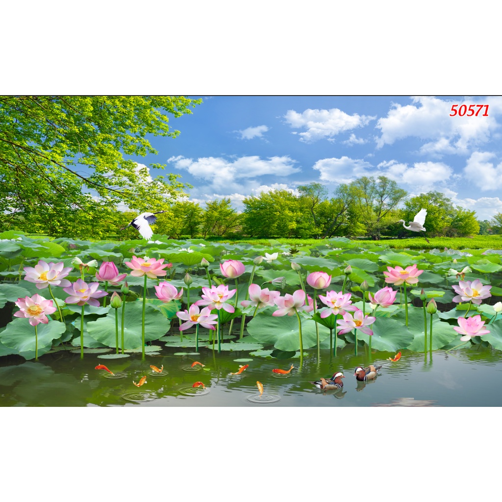 Tranh dán tường 3d thác nước rừng cây thiên nhiên