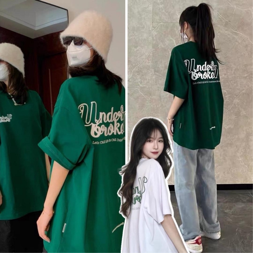 Áo Thun Tay Lỡ UNDERBROKEN Xanh Lá Chất Cotton Phối Kèm Nón Nhiều Mẫu - Áo phông form rộng Kyubi 2022 Collection