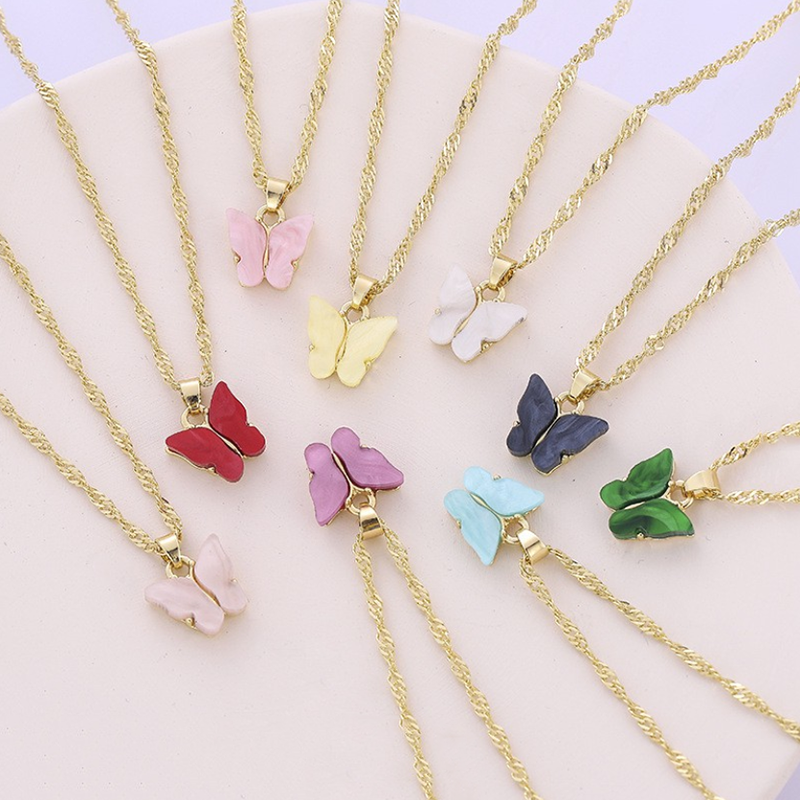 Bộ Dây Chuyền + Khuyên Tai Hình Bướm Đính Đá Dễ Thương