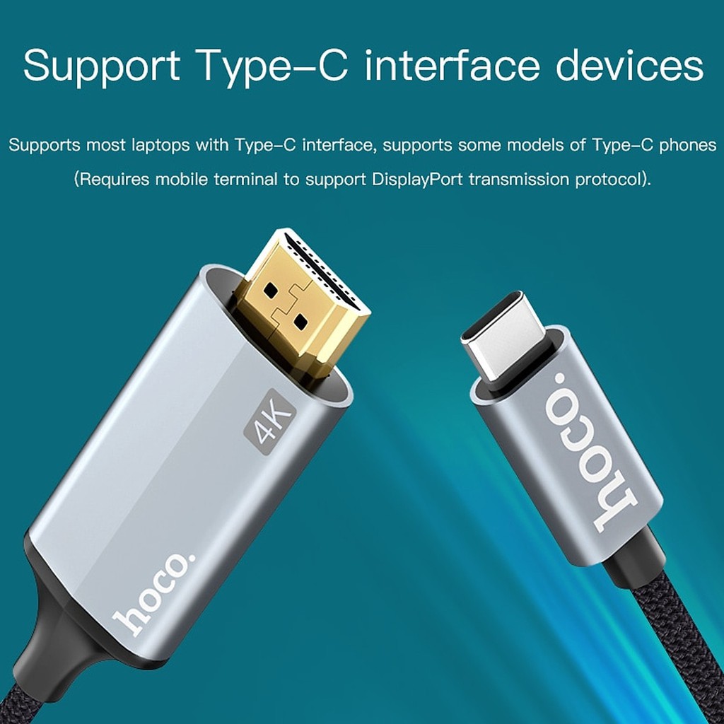 Cáp Type-C sang HDMI 4K Hoco UA13 , Type C to HDMI dài 1.8m, Hỗ trợ Samsung DEX - Chính Hãng