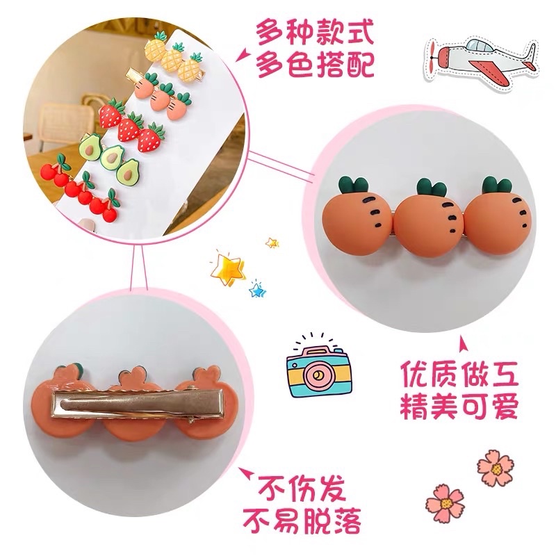 Sét 10 kẹp tóc hình hoa quả , hình hoạt hình cho bé ( shop giao màu ngẫu nhiên )
