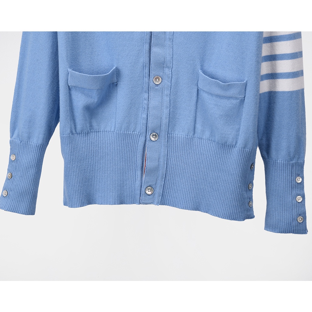 Áo Cardigan nam nữ dệt kim tay dài cổ tim Thom Brow.ne 4-Bar 8819 Áo khoác chất liệu len bông thiết kế tay áo kẻ sọc