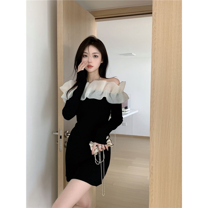 Đầm Ôm Tay Dài Cổ Bèo Nhún Xếp Nếp Thời Trang Mùa Hè Xinh Xắn Cho Nữ