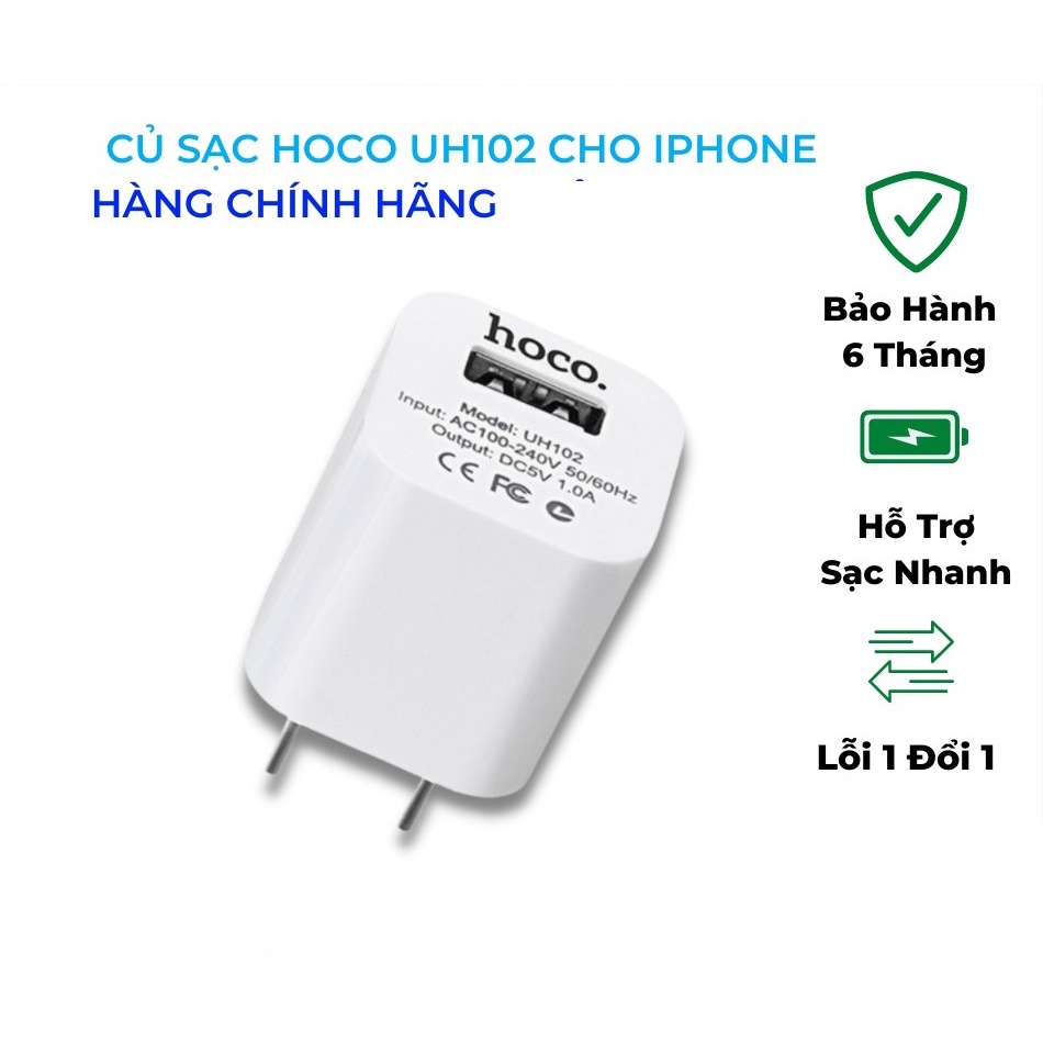 Củ Sạc Chính Hãng Hoco UH102 5V-1A Ổn Định Dòng Điện Sạc Mọi Thiết Bị An Toàn Chống Cháy Nổ. Bảo Hành 12 Tháng