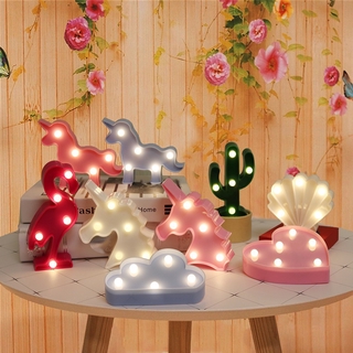 Đèn ngủ LED để bàn hình kỳ lân/cây xương rồng/chim hồng hạc hoạt hình trang trí phòng ngủ cho bé