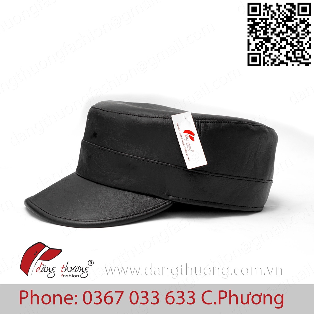 Mũ nón kết lưỡi trai đầu bằng chóp vuông da Pu trơn nam nữ phong cách lính Army