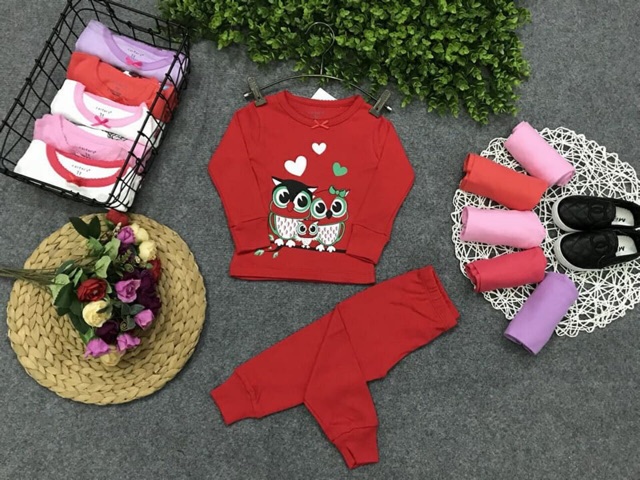 Bộ bozip/borip dài tay thu đông bé gái đỏ 8-21 kg
