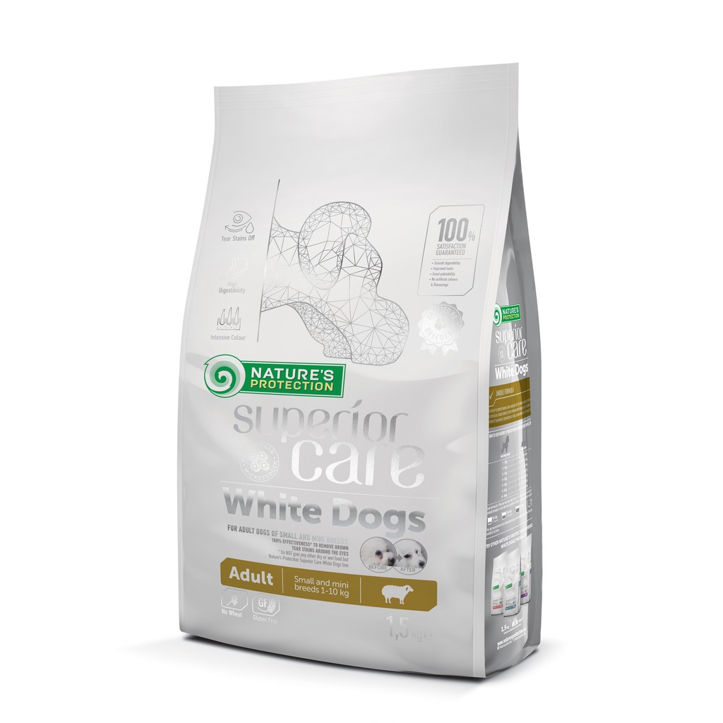 NATURE’S PROTECTION SUPERIOR CARE WHITE DOGS ADULT LAMB thức ăn cho chó trắng trị chảy nước mắt, ố mắt, 1.5kg
