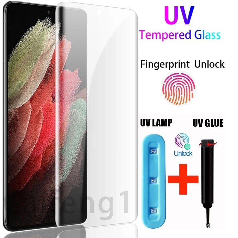 Kính Cường Lực Full Keo UV Dành Cho Samsung Galaxy S23 S22 S21 Note 20 Ultra S20 S10 5G S9 S8 10 9 8 Plus 2022