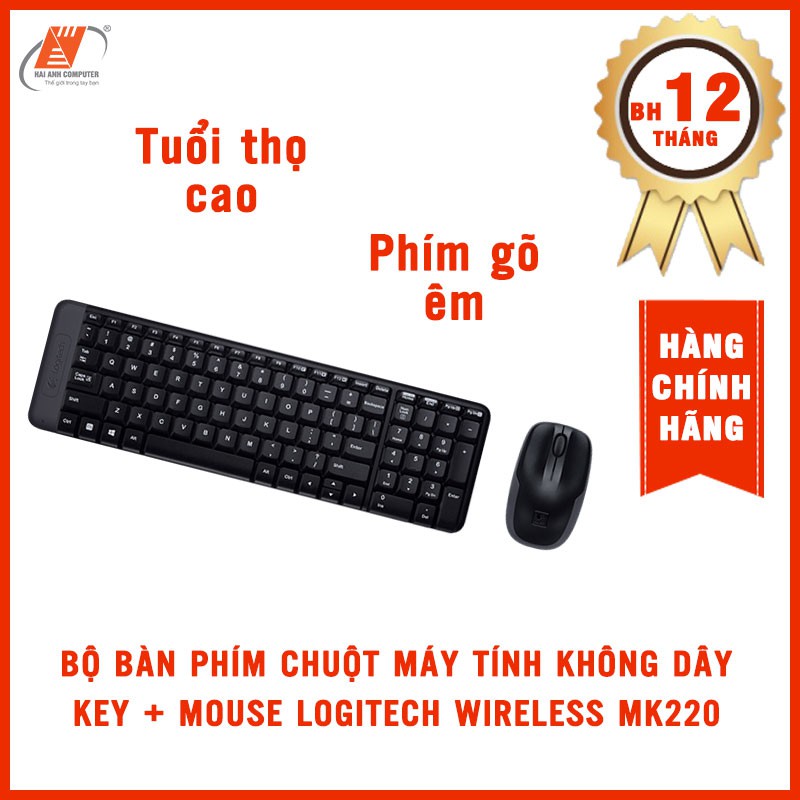 Bộ Bàn phím Chuột không dây Key + Mouse Logitech Wireless MK220 | Tuổi thọ cao - Phím gõ êm - Hàng chính hãng