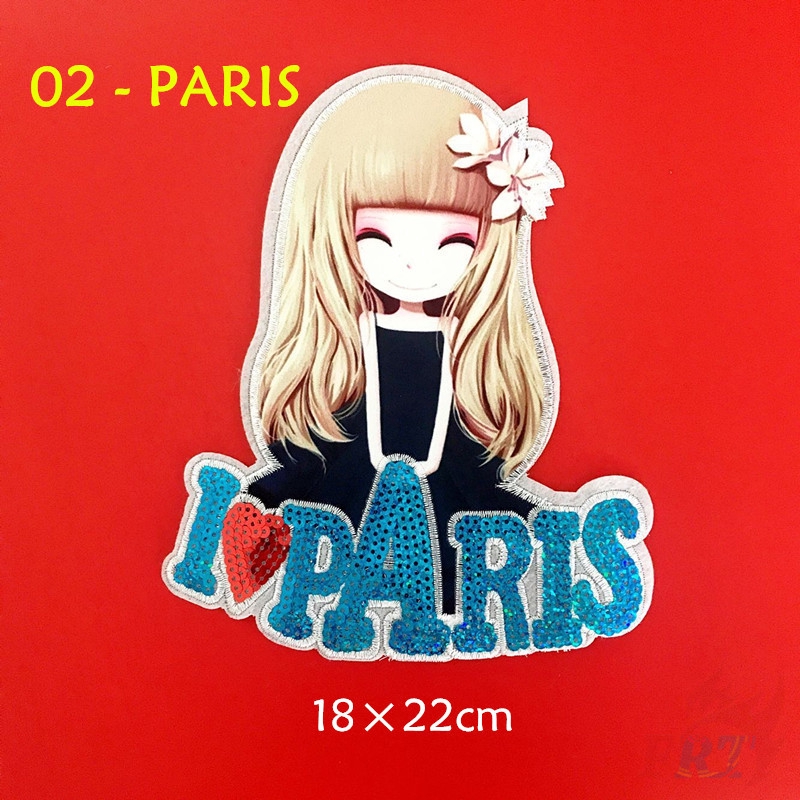 Miếng vá ủi thêu hình cô gái trẻ trung L-11121 phối kim sa nhiều kiểu tuỳ chọn