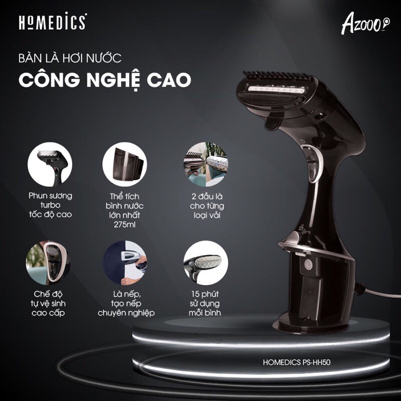 Bàn là hơi nước cầm tay, công nghệ Turbo, phun sương mạnh gấp 2 lần, chinh hang Homedics