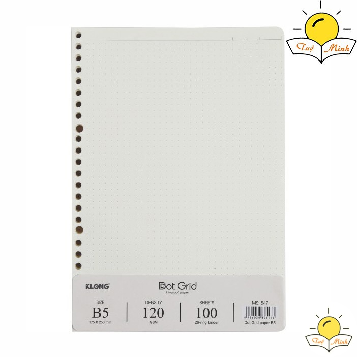 Ruột sổ còng B5 100 tờ giấy Dotgrid Klon MS 547, giấy refill binder Klong