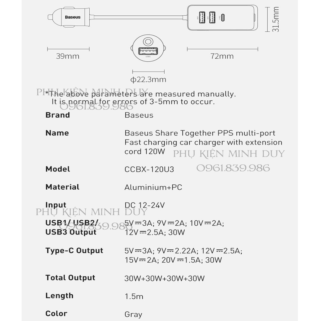 Tẩu sạc siêu nhanh 120W Baseus Share Together PPS Multi-port Fast Charging Car Charger