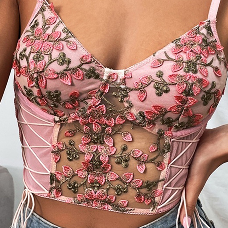 Áo Croptop Cổ Chữ V Thêu Hoa Tinh Tế Thời Trang Cho Nữ