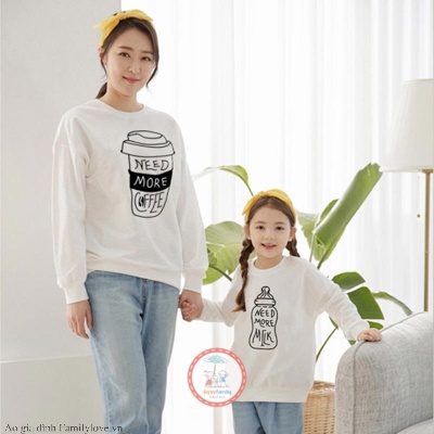 Áo hoodie nỉ gia đình cao cấp Familylove – Set Gia đình Need More Beer Need More Milk Need More Milk Tea