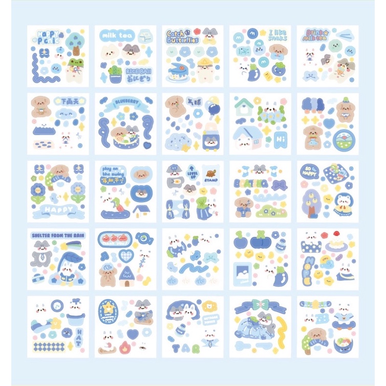 Sticker cute/Hộp 100 tấm sticker hình dán dễ thương HAPPY PICNIC trang trí sổ planner bullet journal Hàn Quốc Tẻn Tẻn