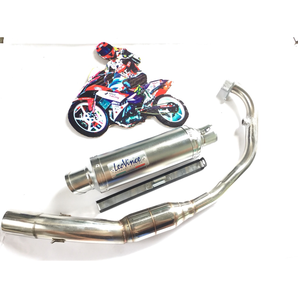 Pô leovince TRẮNG cả cổ bầu hơi inox exicter, winer, sonic, raider, satria, gsx, fz, tfx, cbr, r15,...