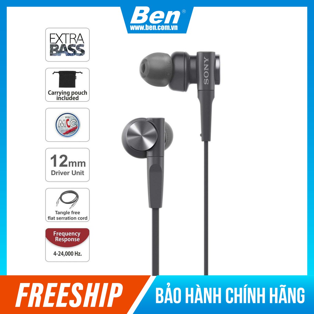 [Mã SKAMCLU9 giảm 10% đơn 100K] Tai Nghe Nhét Tai Extra Bass Sony MDR-XB55AP - Âm Bass Mạnh - Bảo Hành Chính Hãng 12 Th