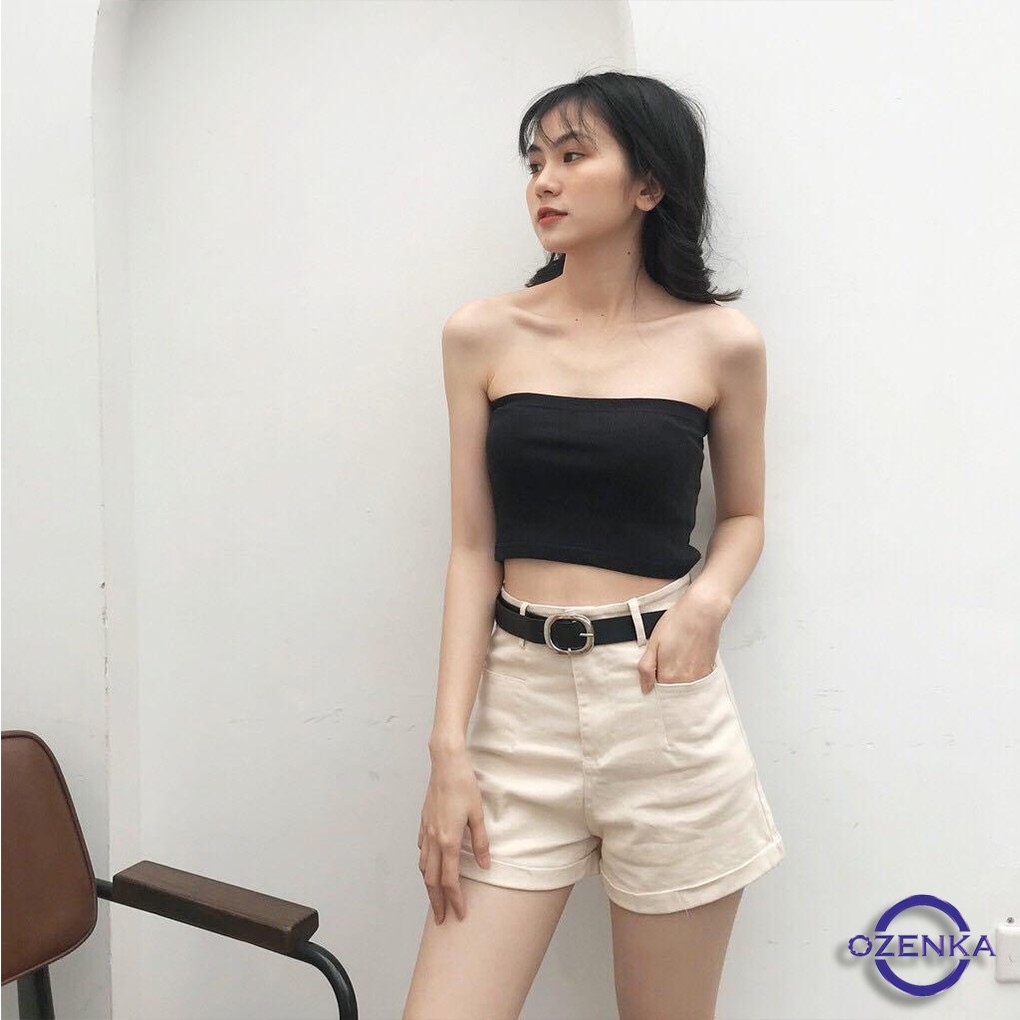 Áo ống quây ngực croptop len tăm 100% cotton 2 màu đen trắng free size dưới 53 kg AQ 099