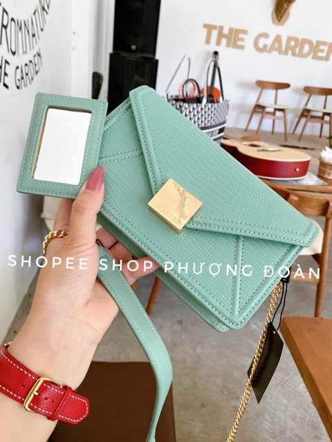 Túi da vân kỳ nhông P khoá vuông size 21cm kèm hộp _LOẠI 1