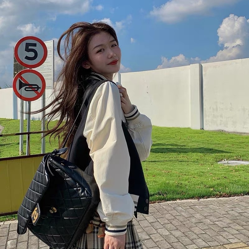ÁO KHOÁC BOMBER DÁNG CROPTOP PHỐI SỌC