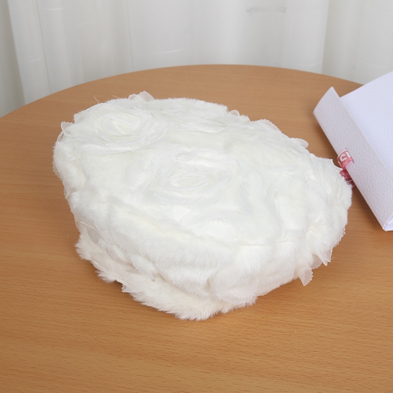 Mũ beret lông chồn giả màu trắng thời trang mùa đông cho nữ