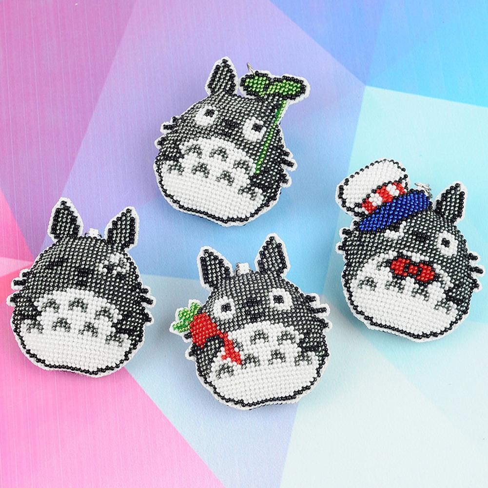 Tự làm Đính cườm Thêu Bộ móc chìa khóa Totoro Vòng chìa khóa Thủ công kim khâu Chéo Hạt thêu