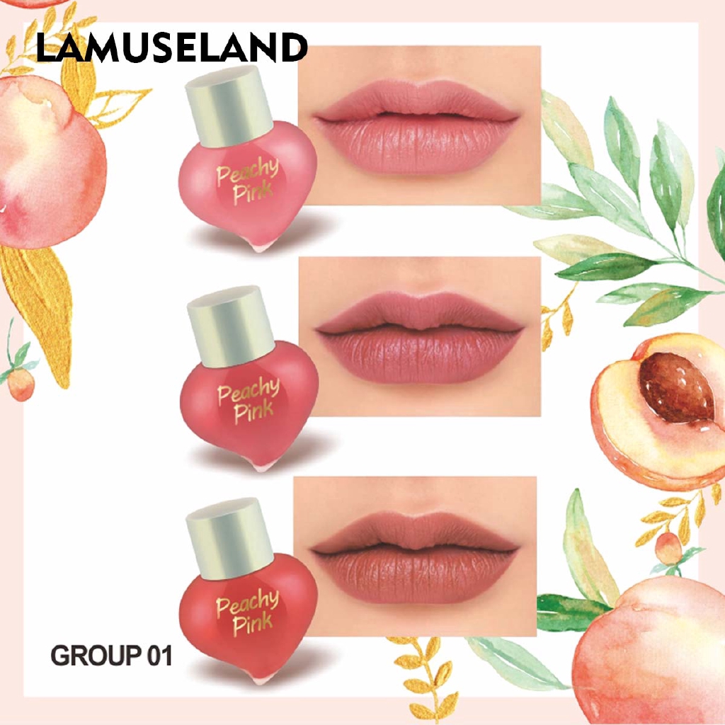 Set 3 son môi hình dạng trái đào LAMUSELAND chống nước dạng lỏng dung tích 3.5g