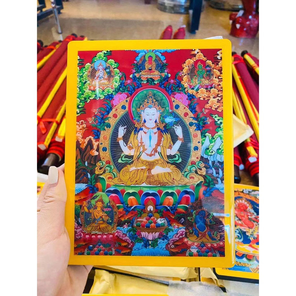 TRANH THANGKA BỔN TÔN MIKA CAO CẤP BÀY BÀN TÂY TẠNG 15X20CM - NHỎ GỌN