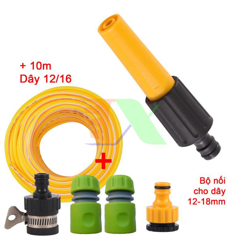 Bộ vòi xịt nước tưới cây, rửa xe VOI-N16.629, Bộ vòi thẳng 5 món đa năng + 10m Dây 12/16 mm
